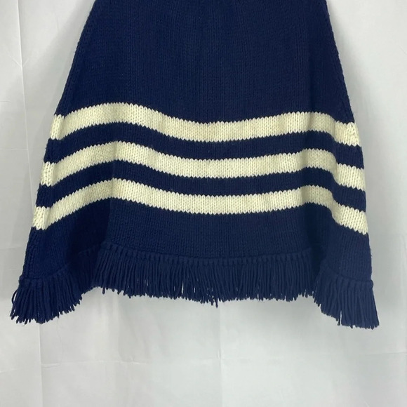 Blue/White Striped Handknit Very Bulky PONCHO CAPE - Nautical Beachy Look- Heavy - Picture 2 of 3